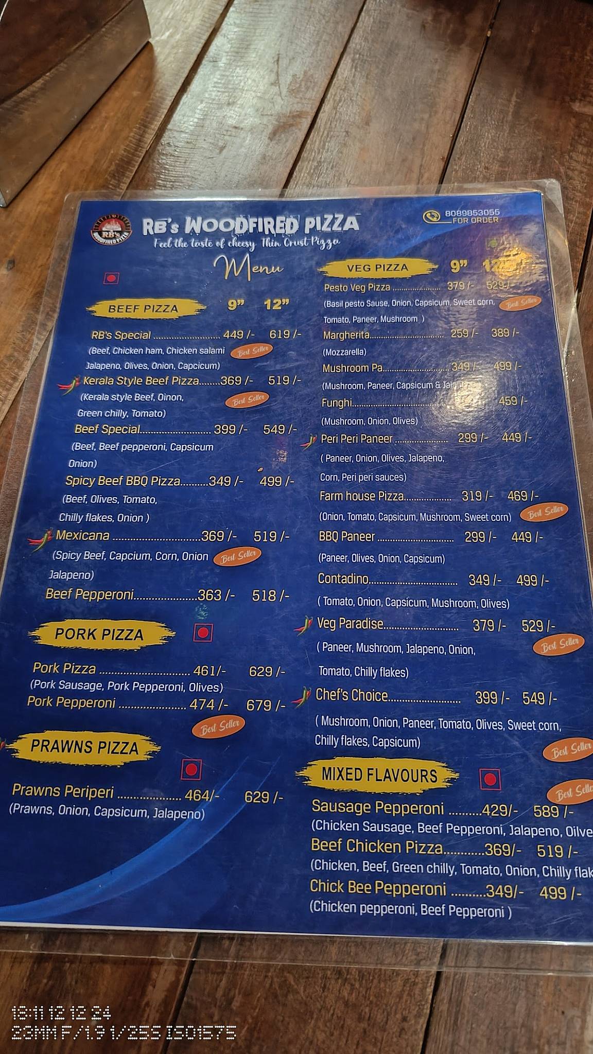 RB's Woodfired Pizza menu