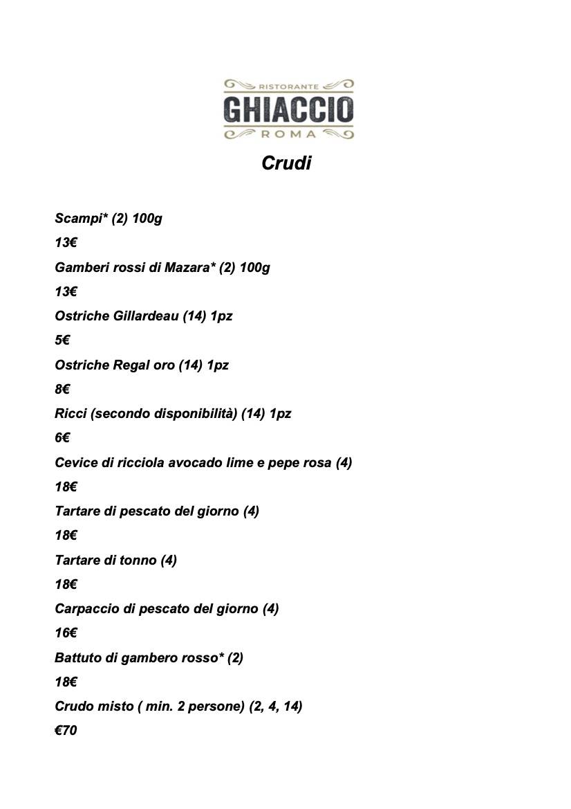 Menu di RISTORANTE GHIACCIO 