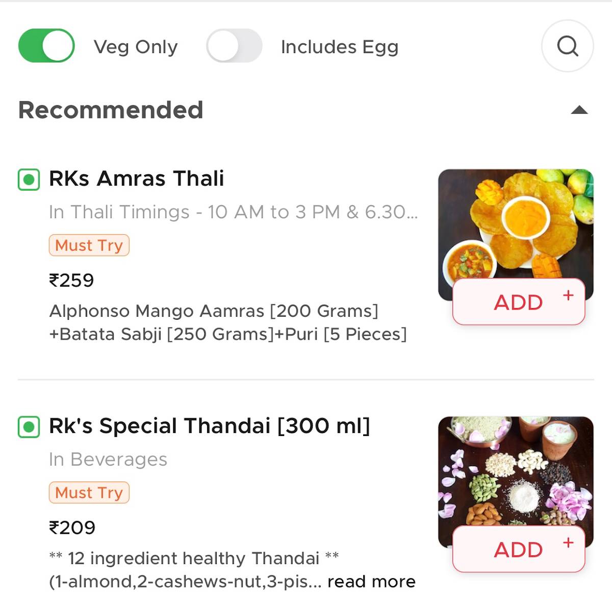 RK’s Food @ 99 menu