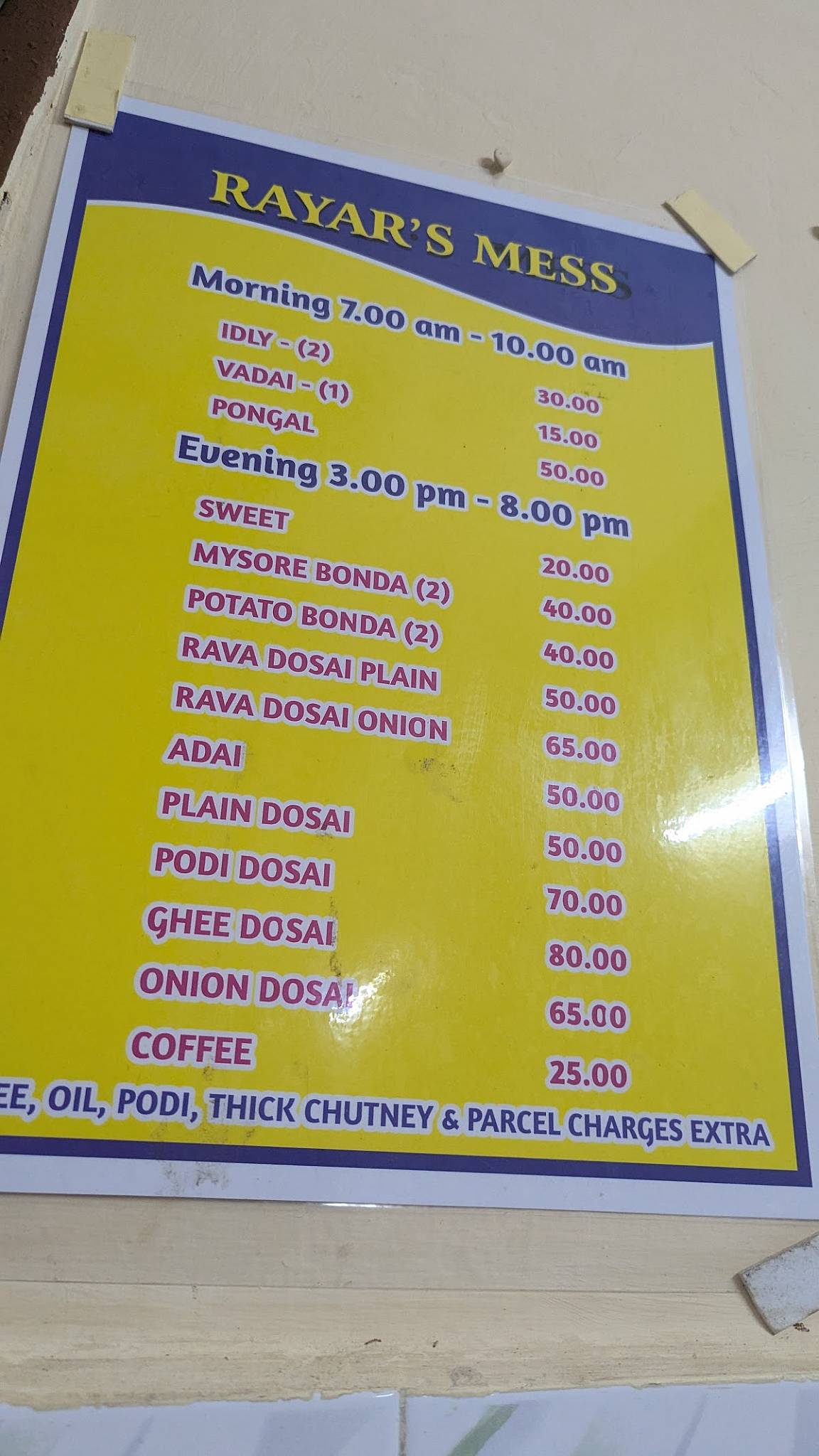 Rayar's mess menu