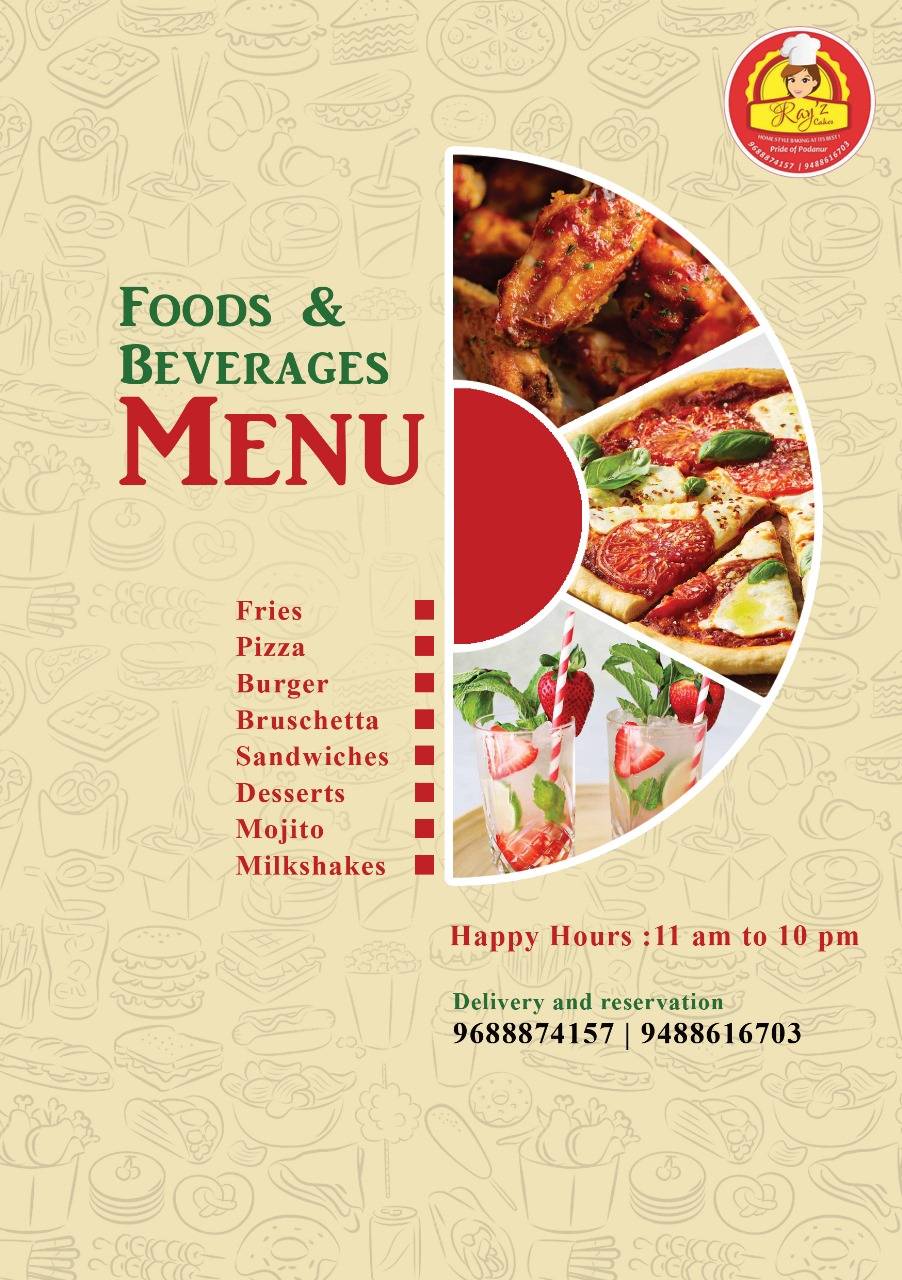 Rayz Cakes menu