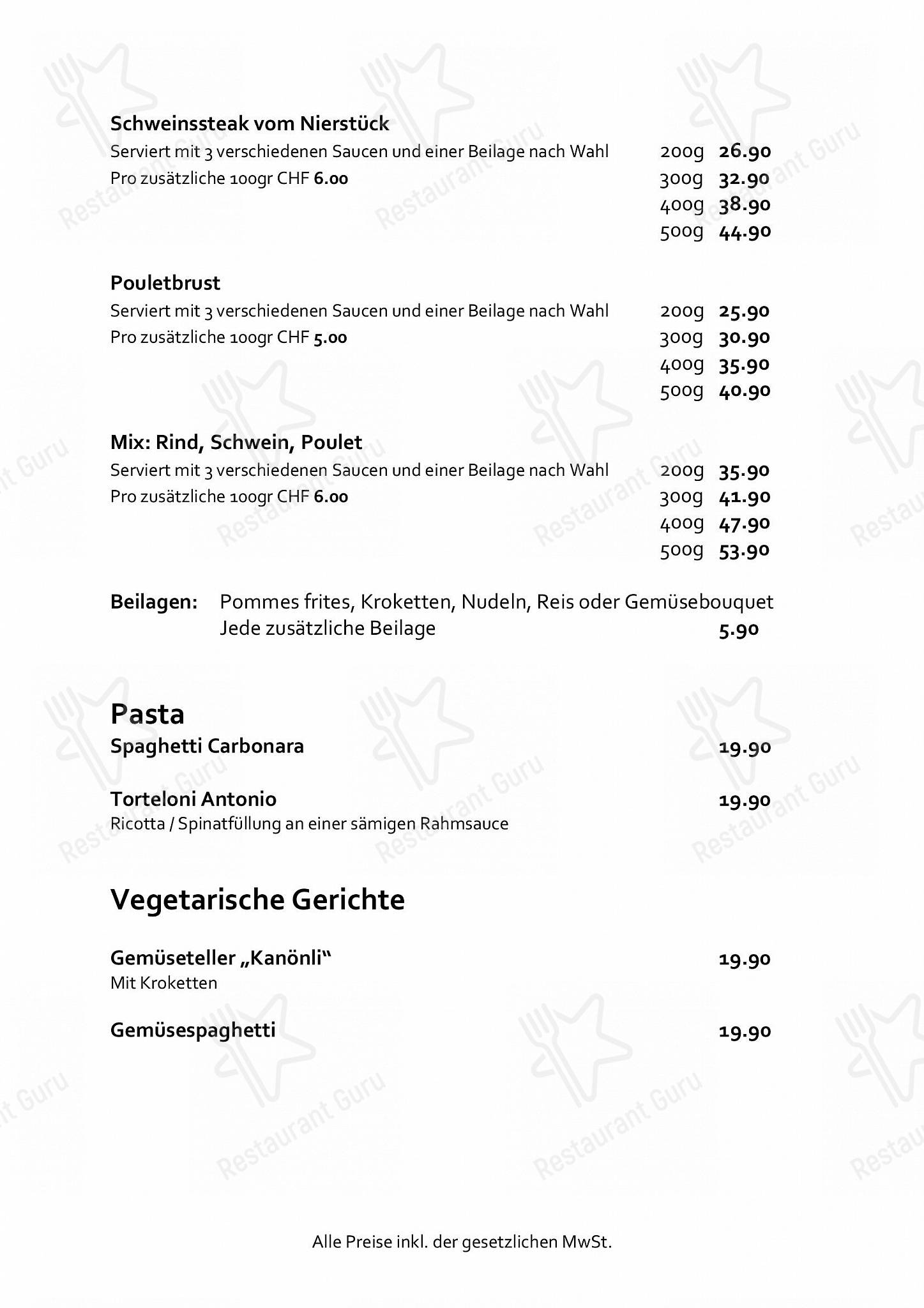 Menu di Restaurant Kanönli - Takeaway Menu