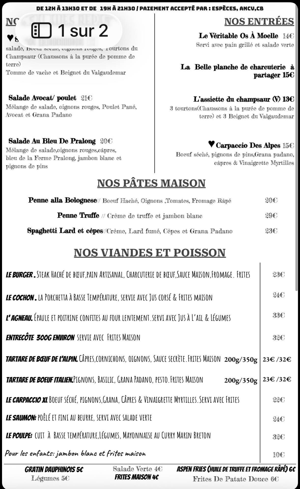 Menu de Restaurant L'alpin