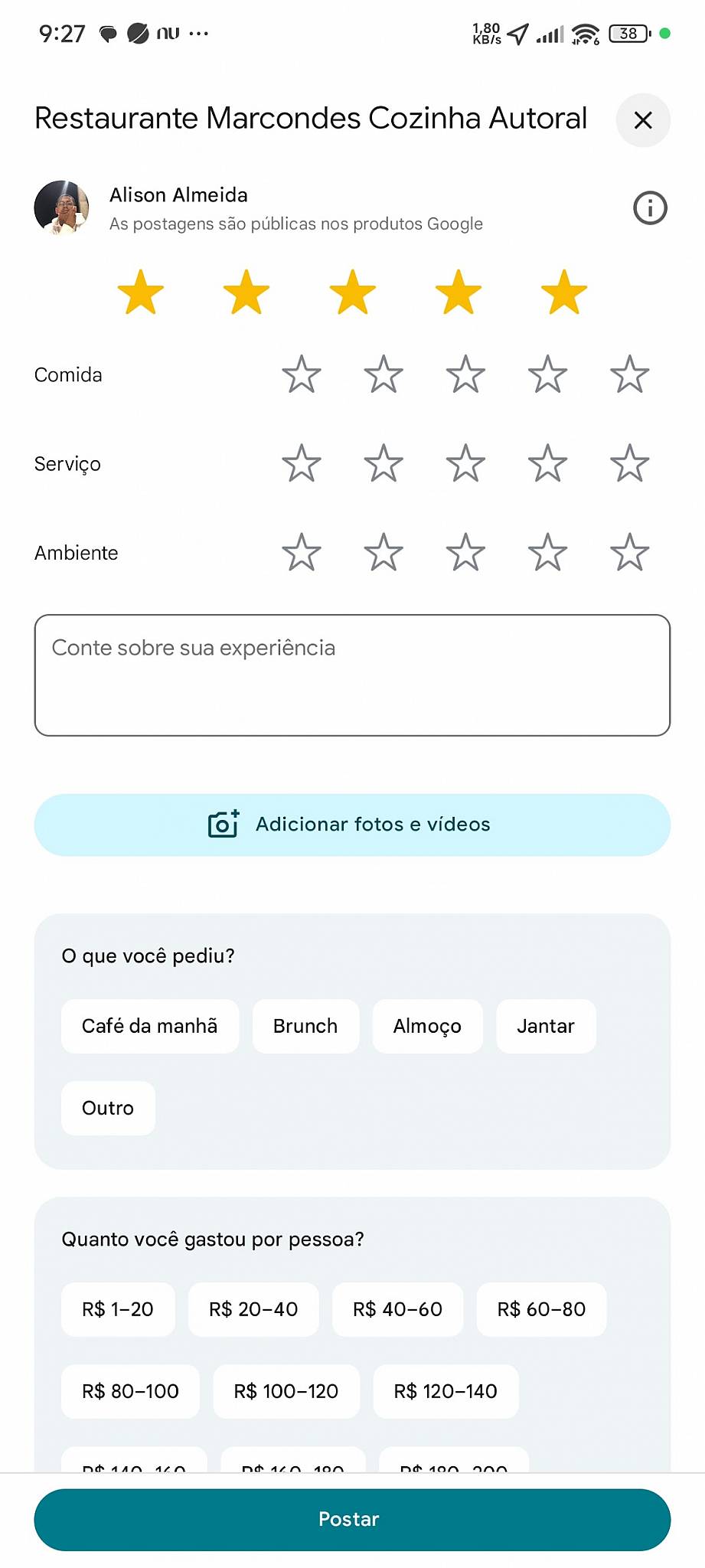Restaurante Marcondes Cozinha Autoral cardápio