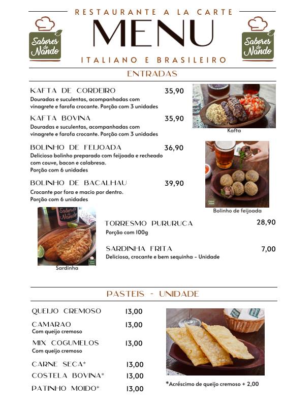 Sabores do Nando cardápio