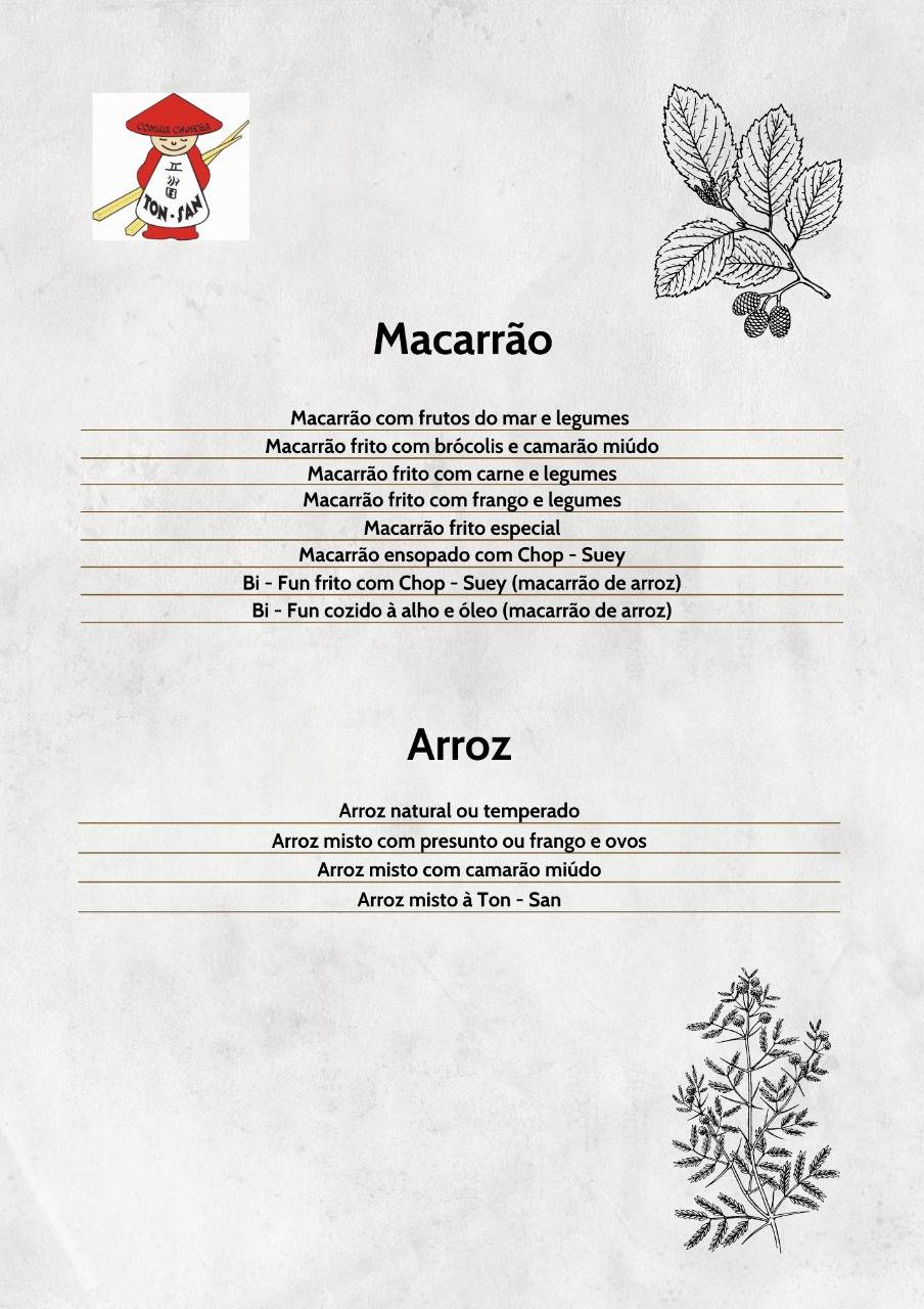 Restaurante Ton-San cardápio