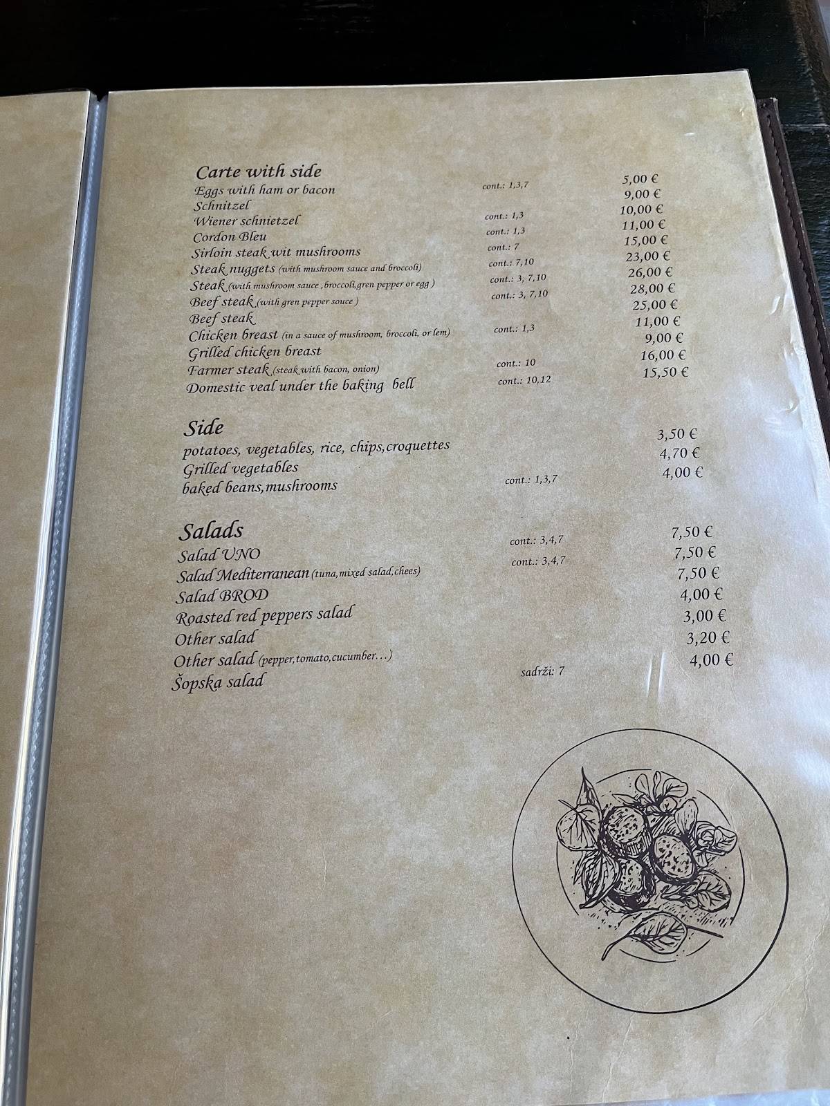 Menu di Restoran i pizzeria Uno 
