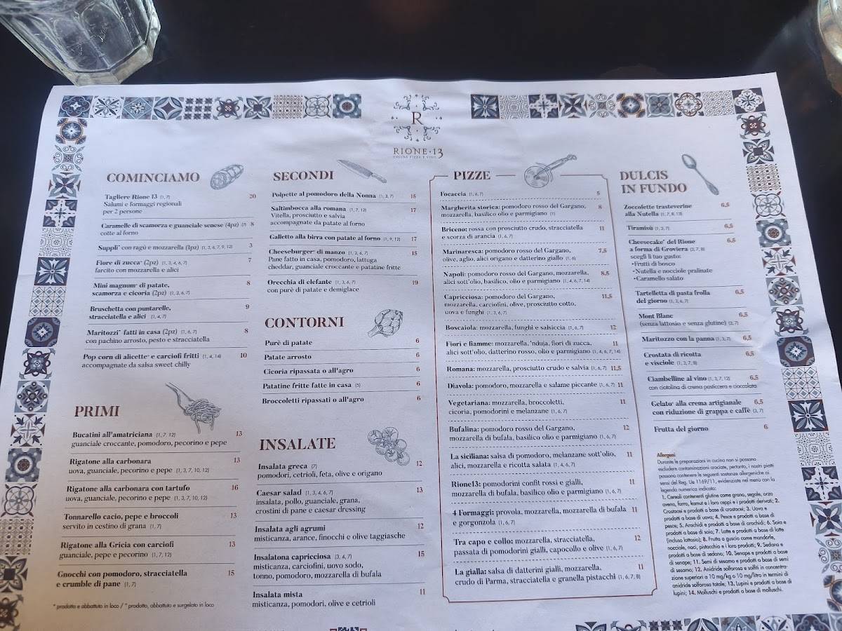 Menu di Rione 13 Ristorante 