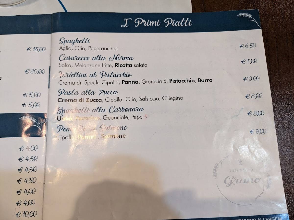 Menu di Risto pizzeria Grano 