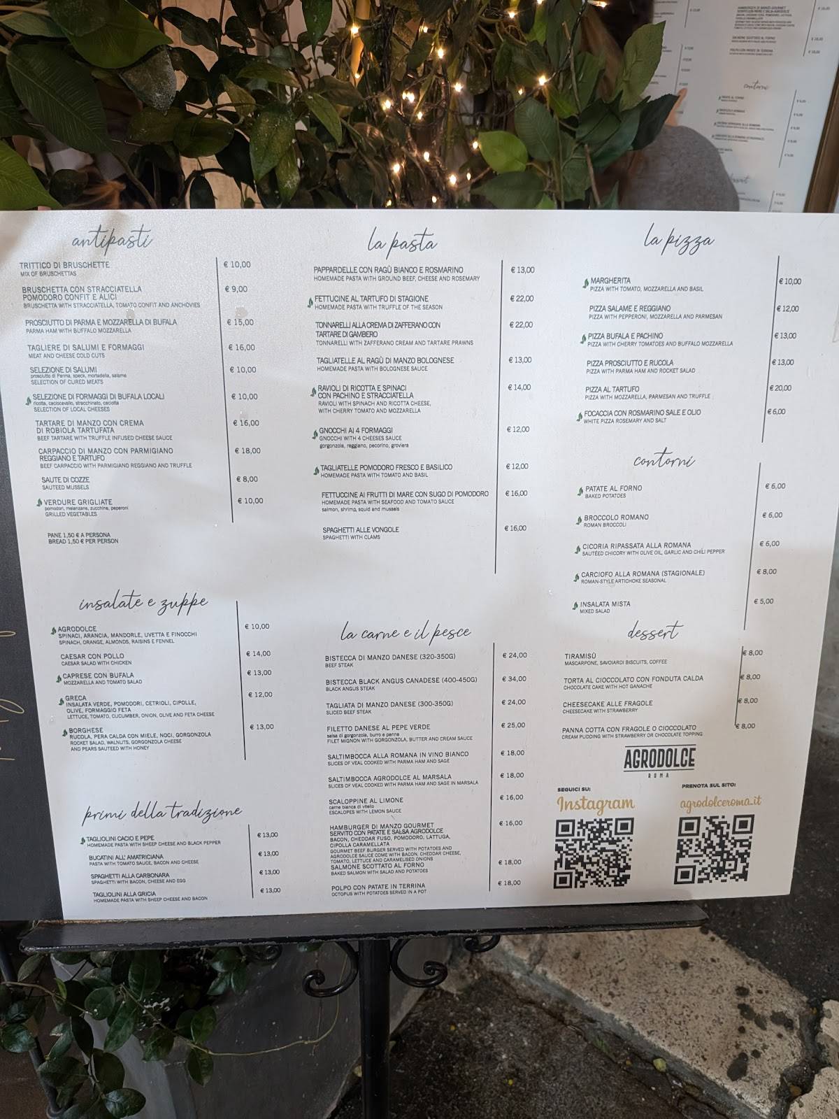 Menu di Ristorante Agrodolce Roma 