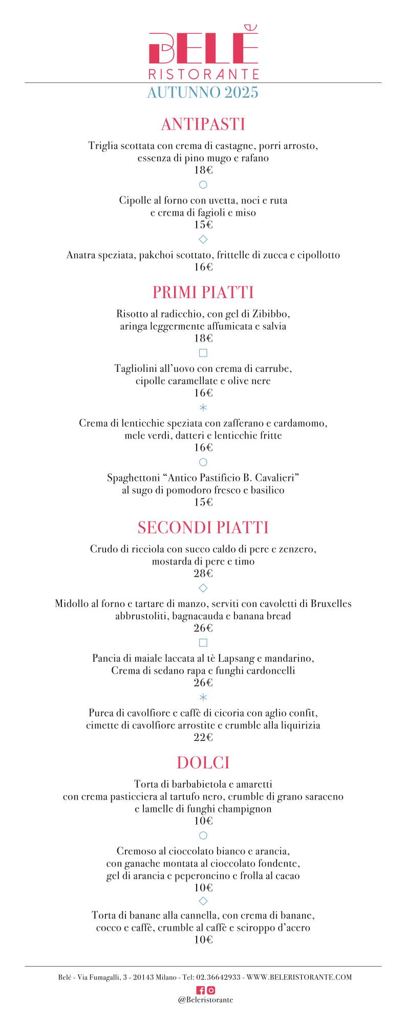 Menu de Ristorante Belé Navigli