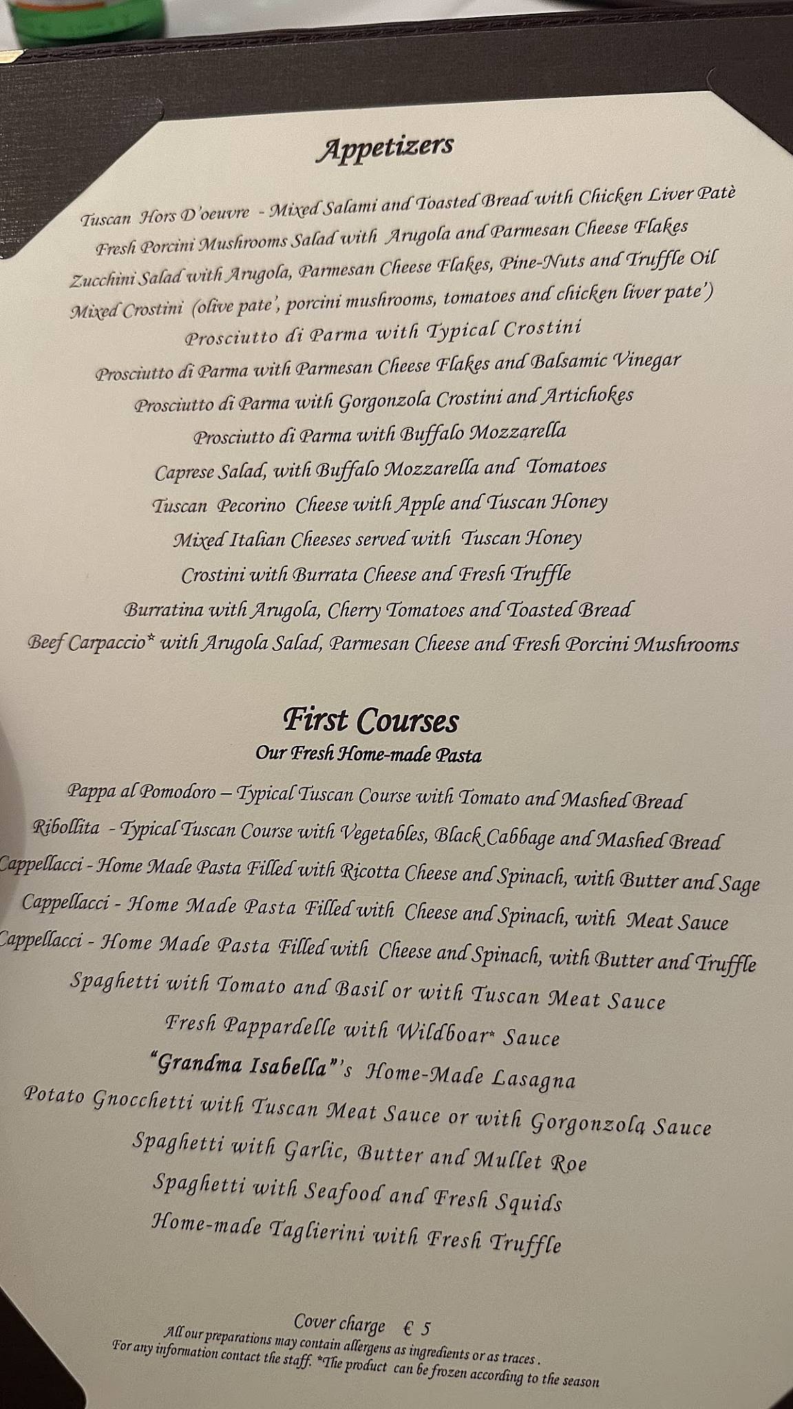 Menu di Ristorante Buca Mario 