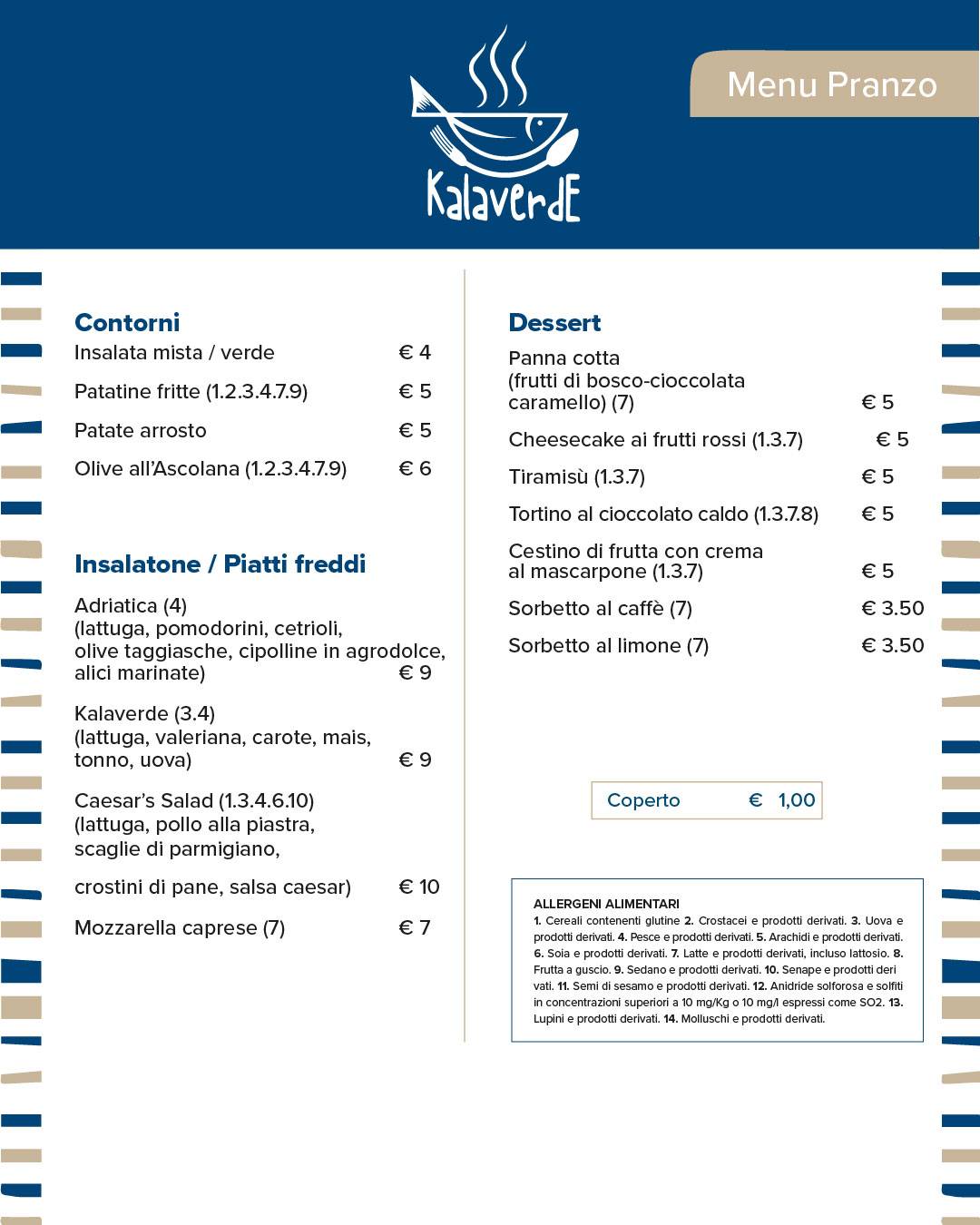 Menu di Ristorante Kalaverde 