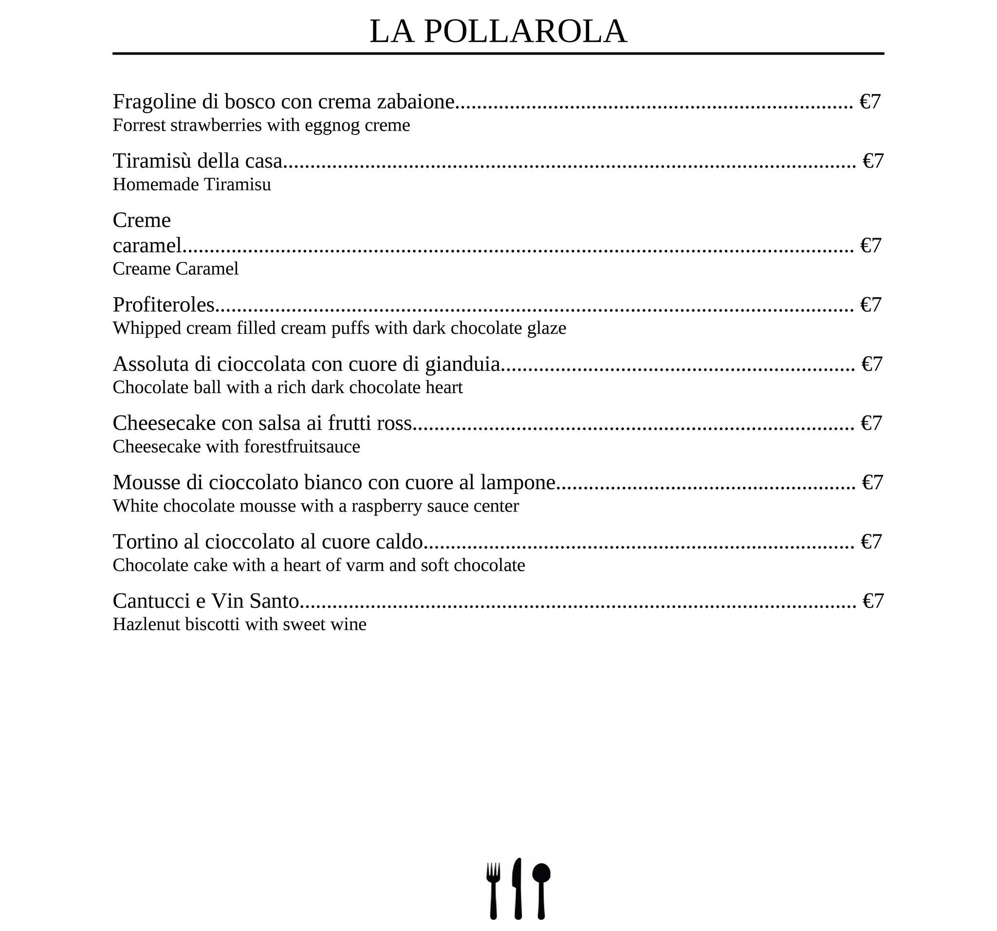 Menu di La pollarola 