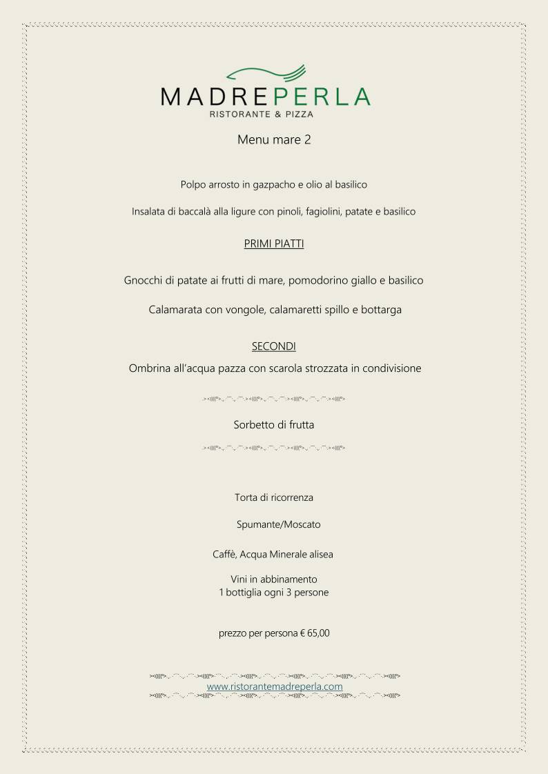 Menu di Ristorante Madreperla 