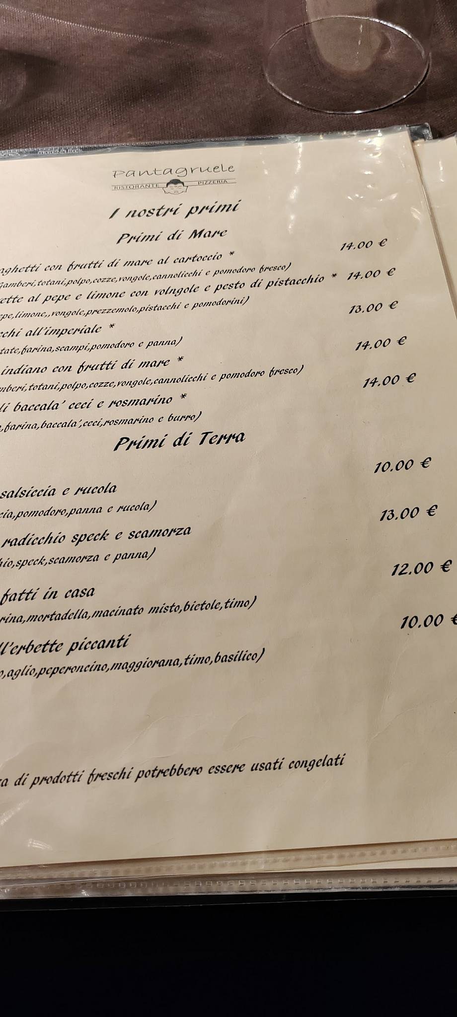 Menu di Ristorante - Pizzeria Pantagruele 