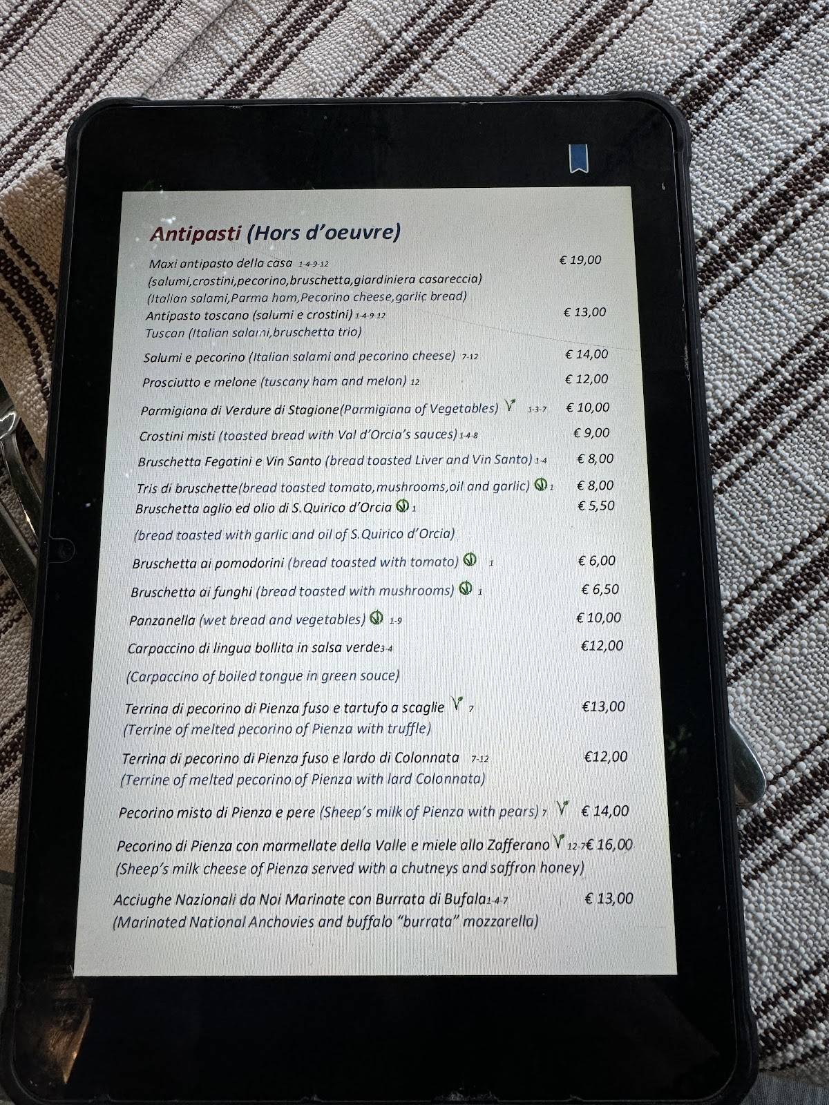 Menu di Ristorante Trattoria Osenna 