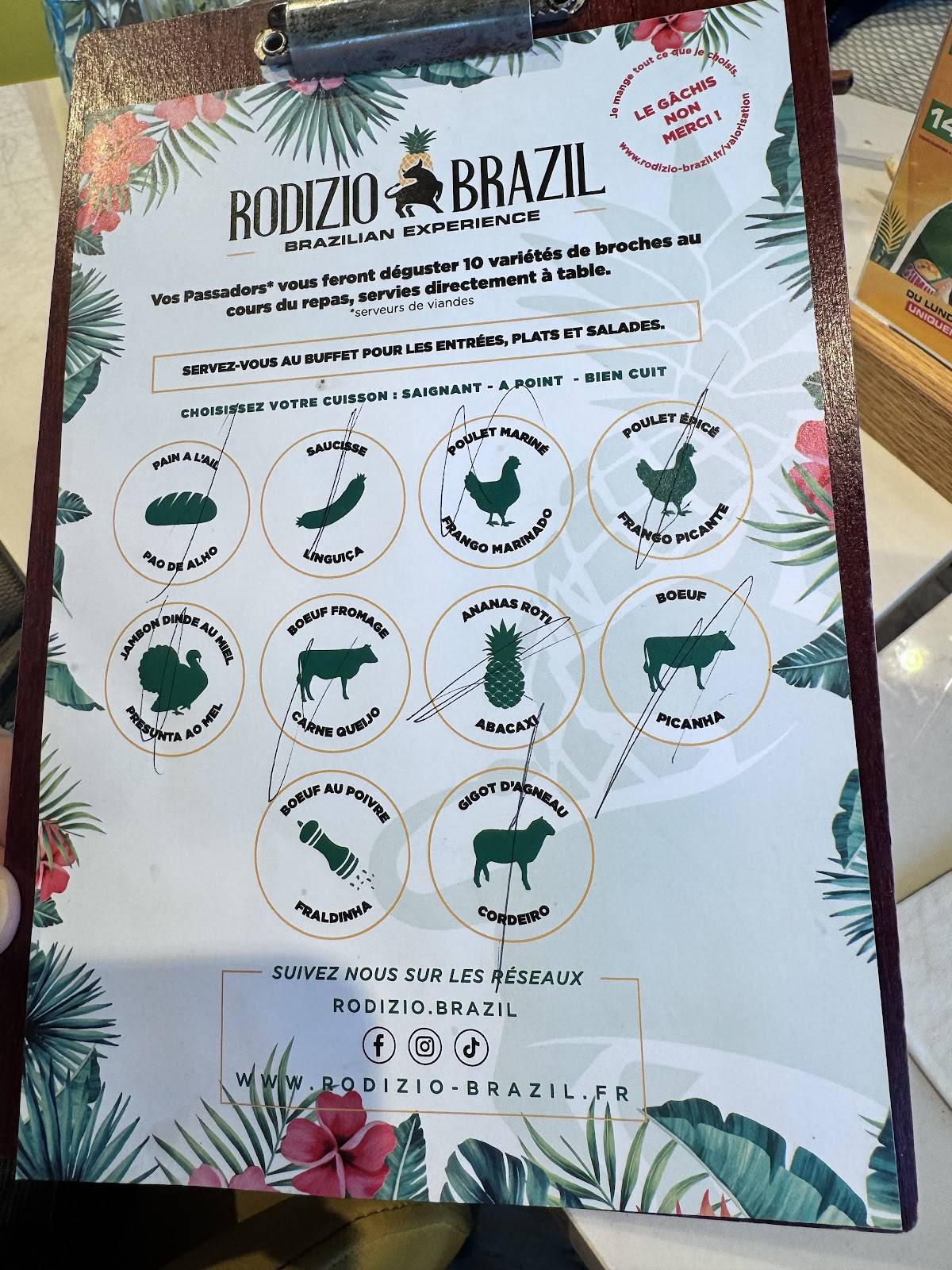 Menu de Rodizio Brazil - Rouen