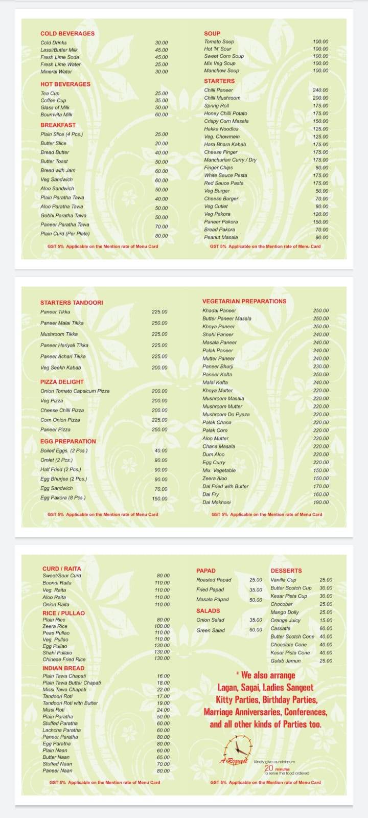 Ruchi Restaurant menu