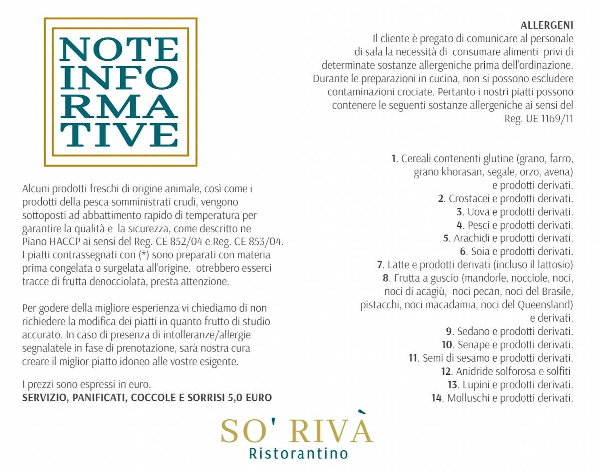 Menu di SO' RIVÁ - Ristorantino 