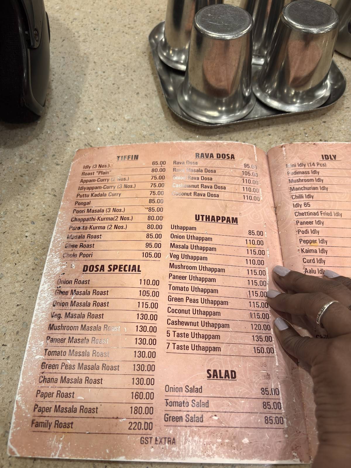 SRI MU SARAVANA BHAVAN menu