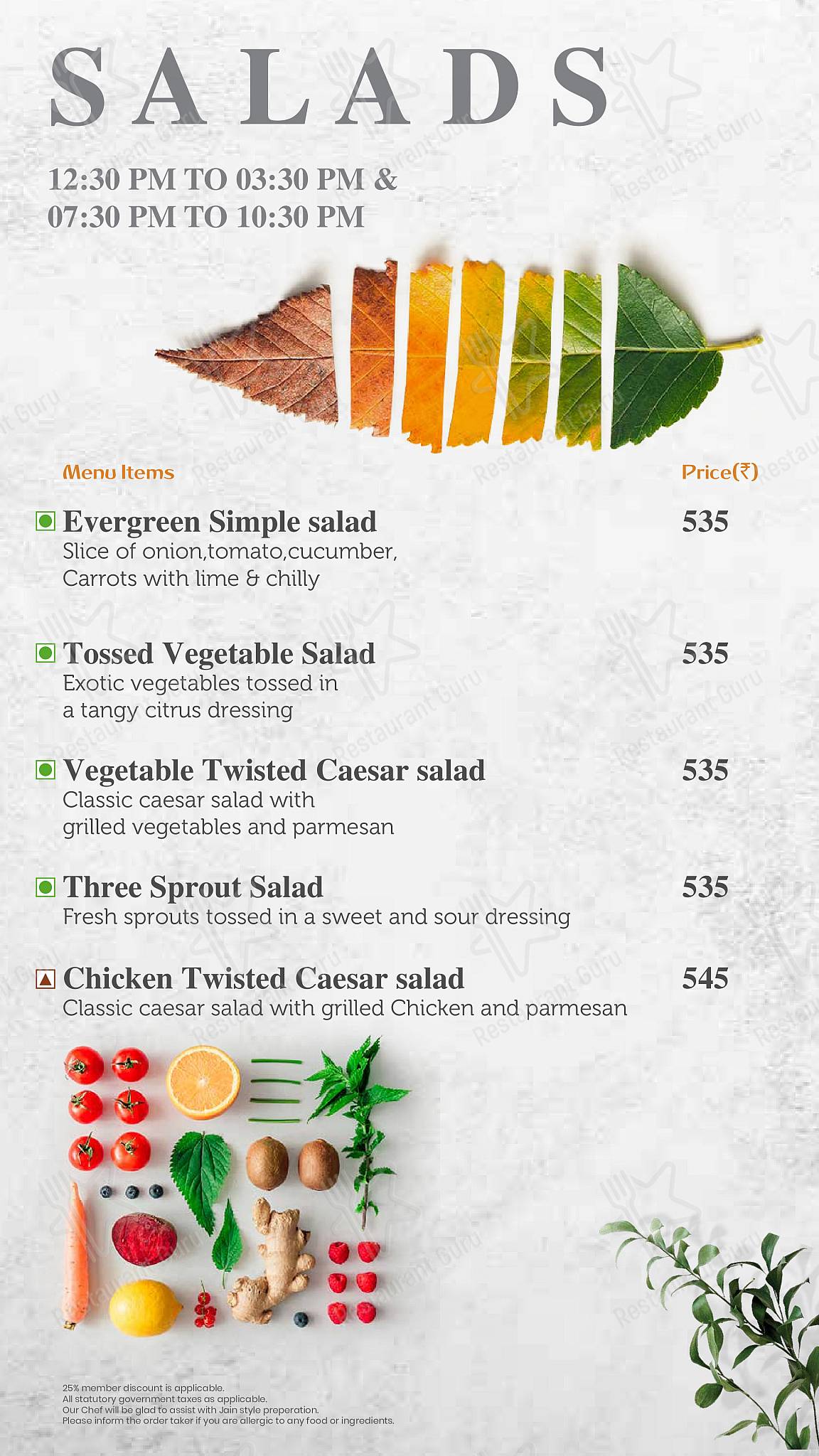 Saddle Back menu
