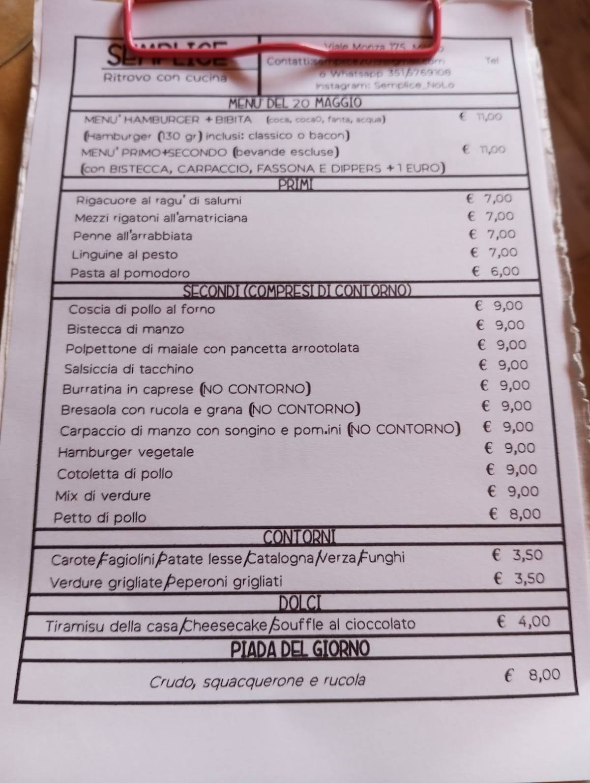 Menu di Semplice - Ritrovo con cucina 