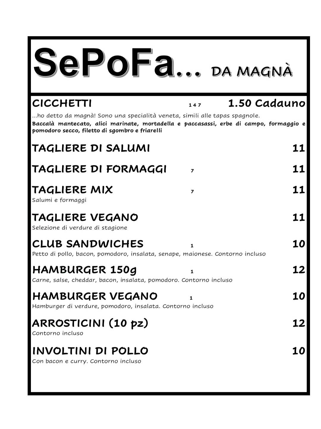 Menu di Sepofa Ristorante Pizzeria 