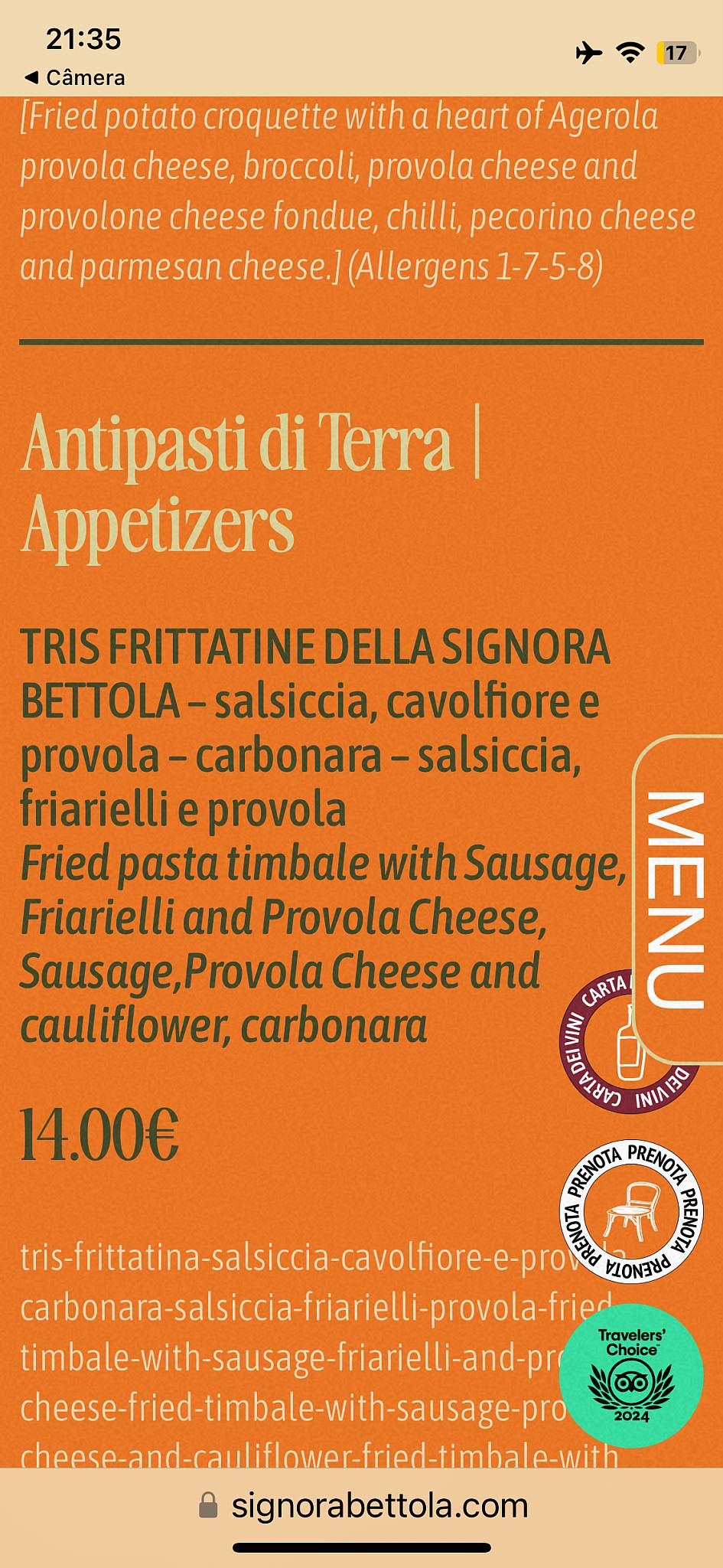 Menu di Signora Bettola - Napoli (Medina) 