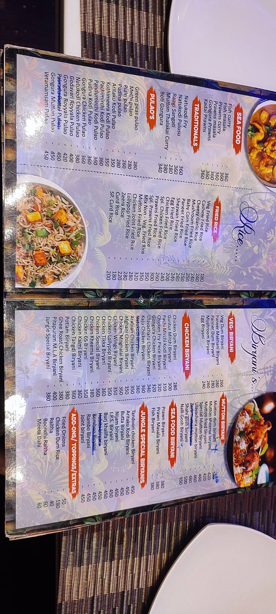 THE JUNGLE RESTAURANT menu