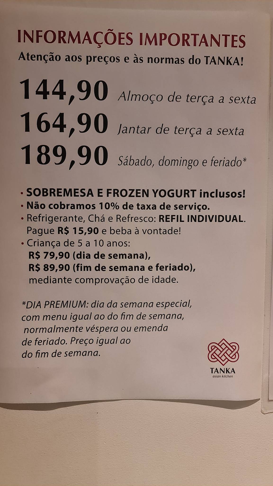 Tanka Restaurante cardápio