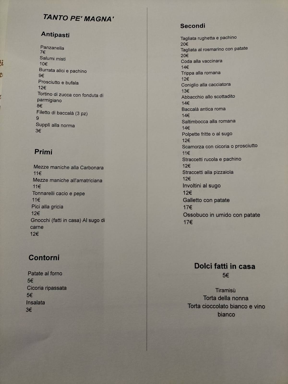 Menu di Tanto pè Magnà 