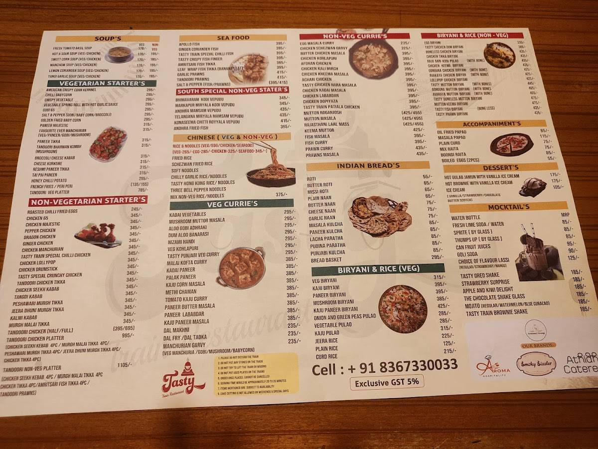 Tasty Train Restaurant menu