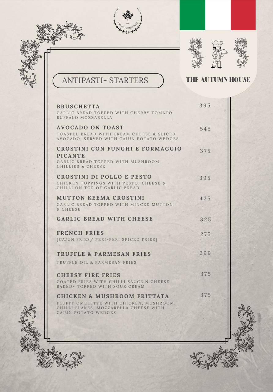 The Autumn House menu