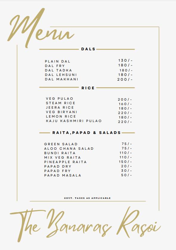 The Banaras Rasoi menu