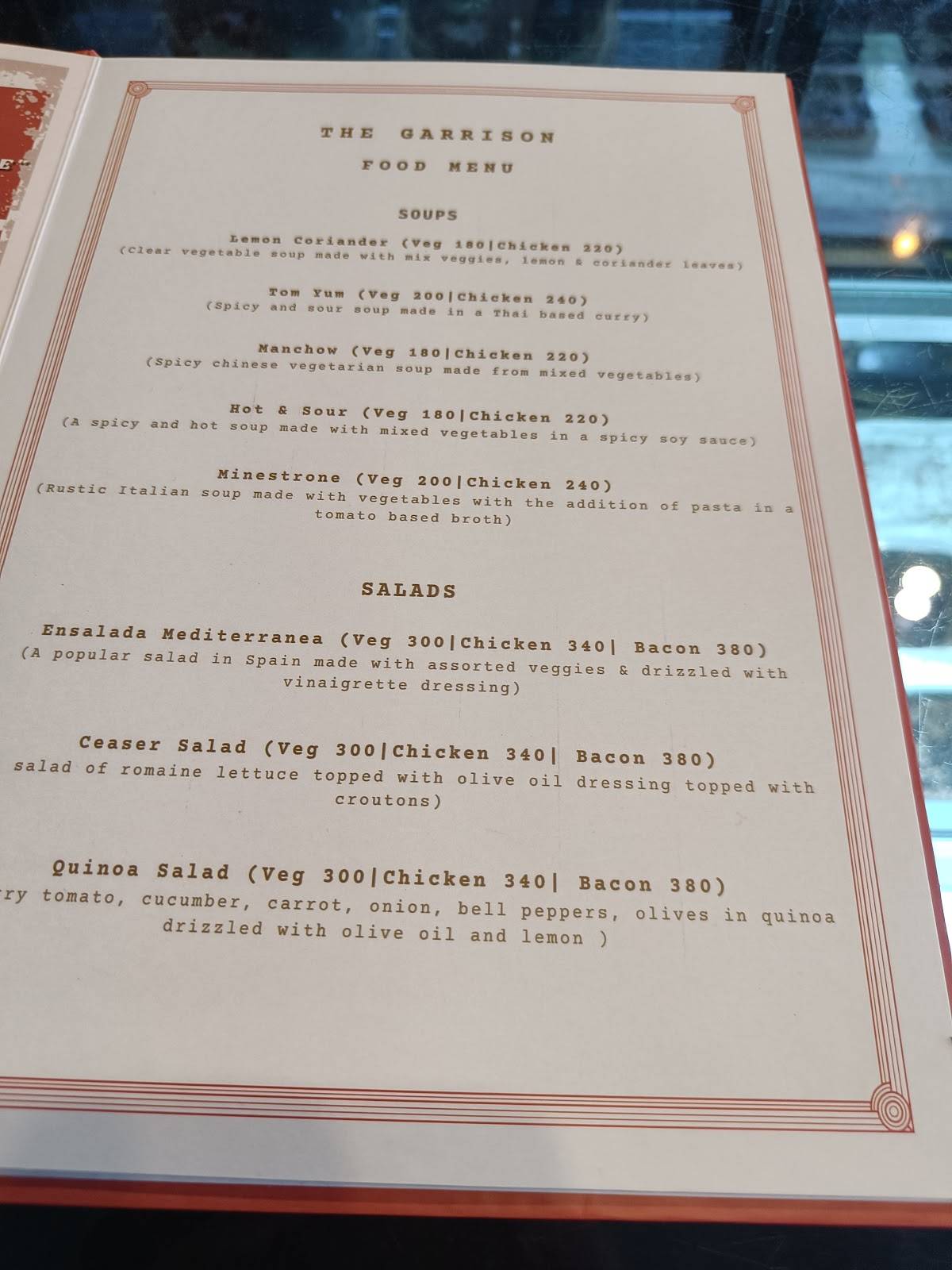 The Glen, Restobar menu