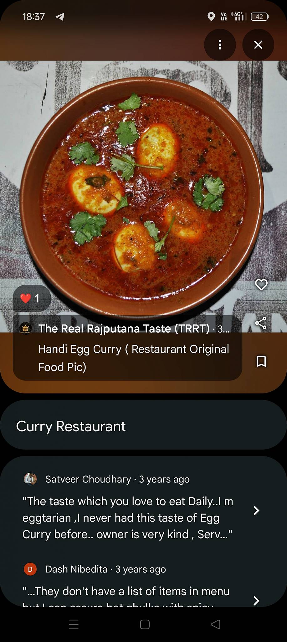The Real Rajputana Taste (TRRT) menu