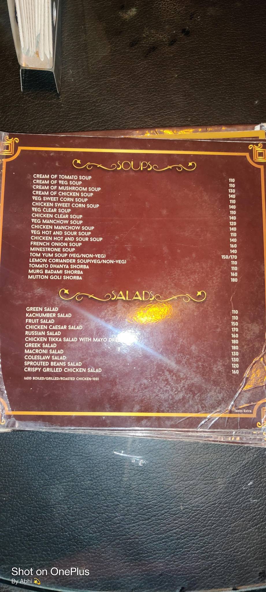 The Reef Rooftop Restaurant menu