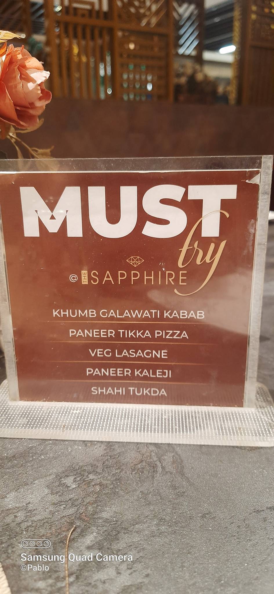 The Sapphire menu