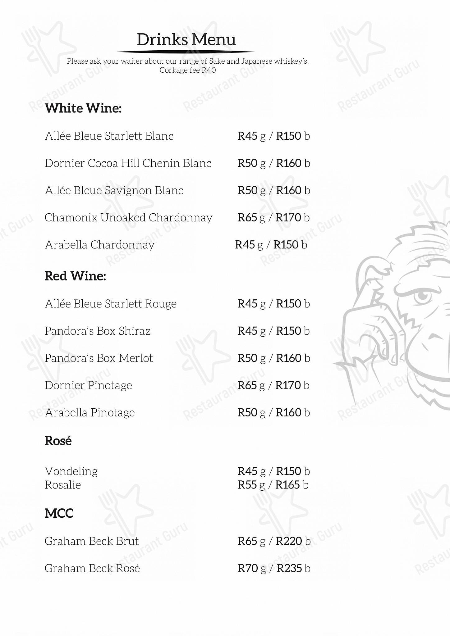 Three Wise Monkeys in Cape Town - Lunch menu