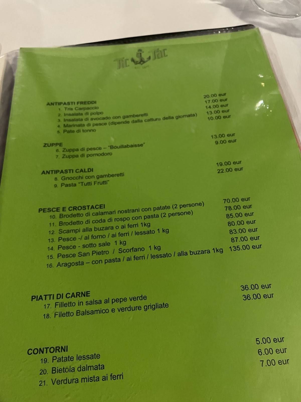 Menu di Restaurant Tic-Tac 