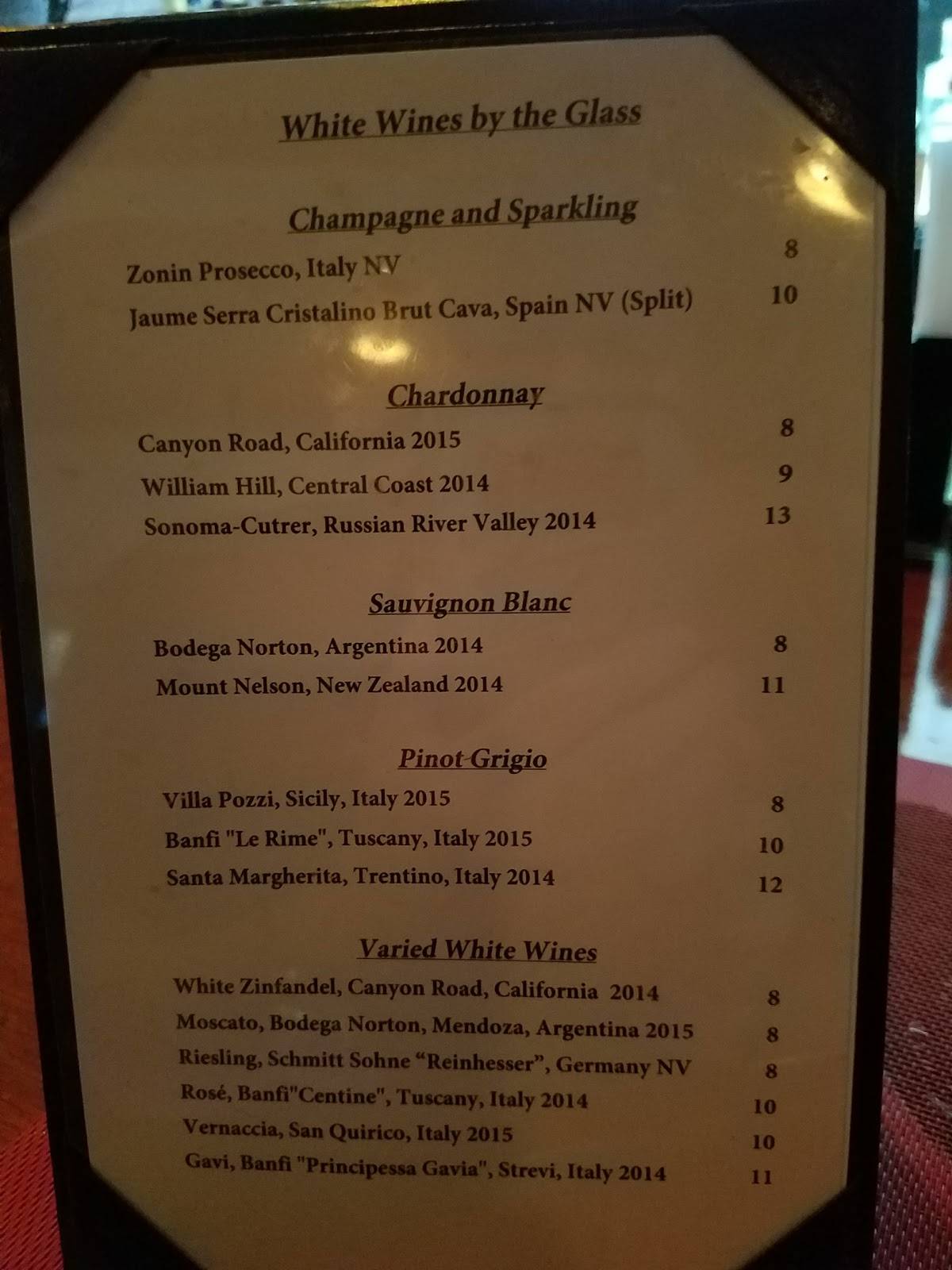 Menu at Trattoria Dario restaurant, Vero Beach