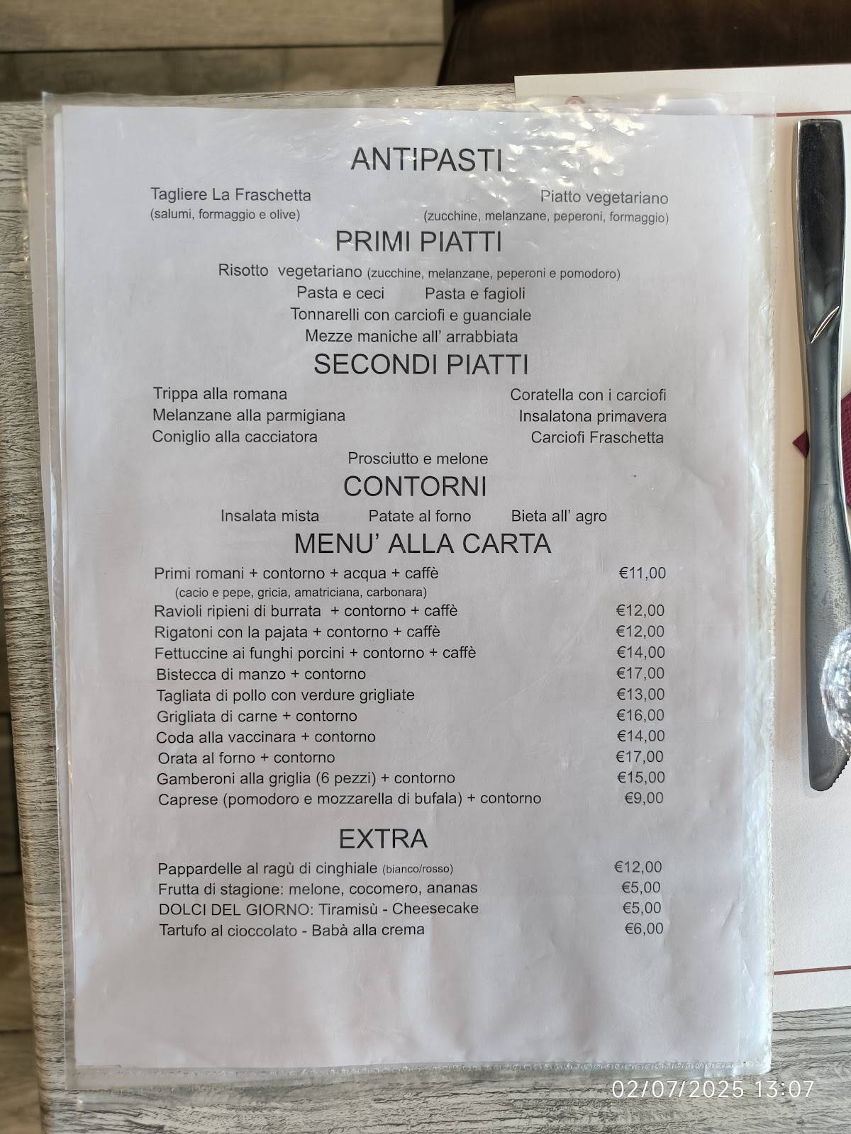 Menu di Trattoria La Fraschetta 