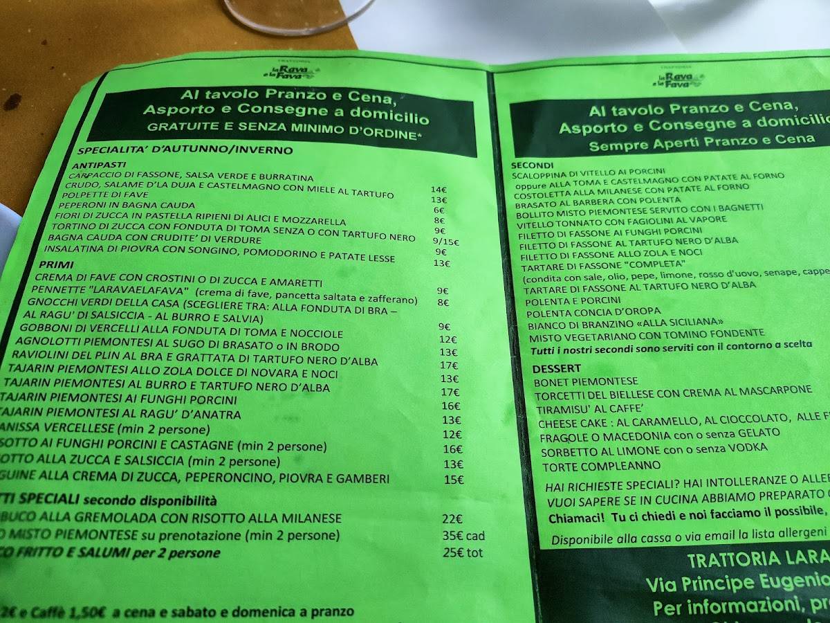 Menu di Trattoria La Rava e La Fava 