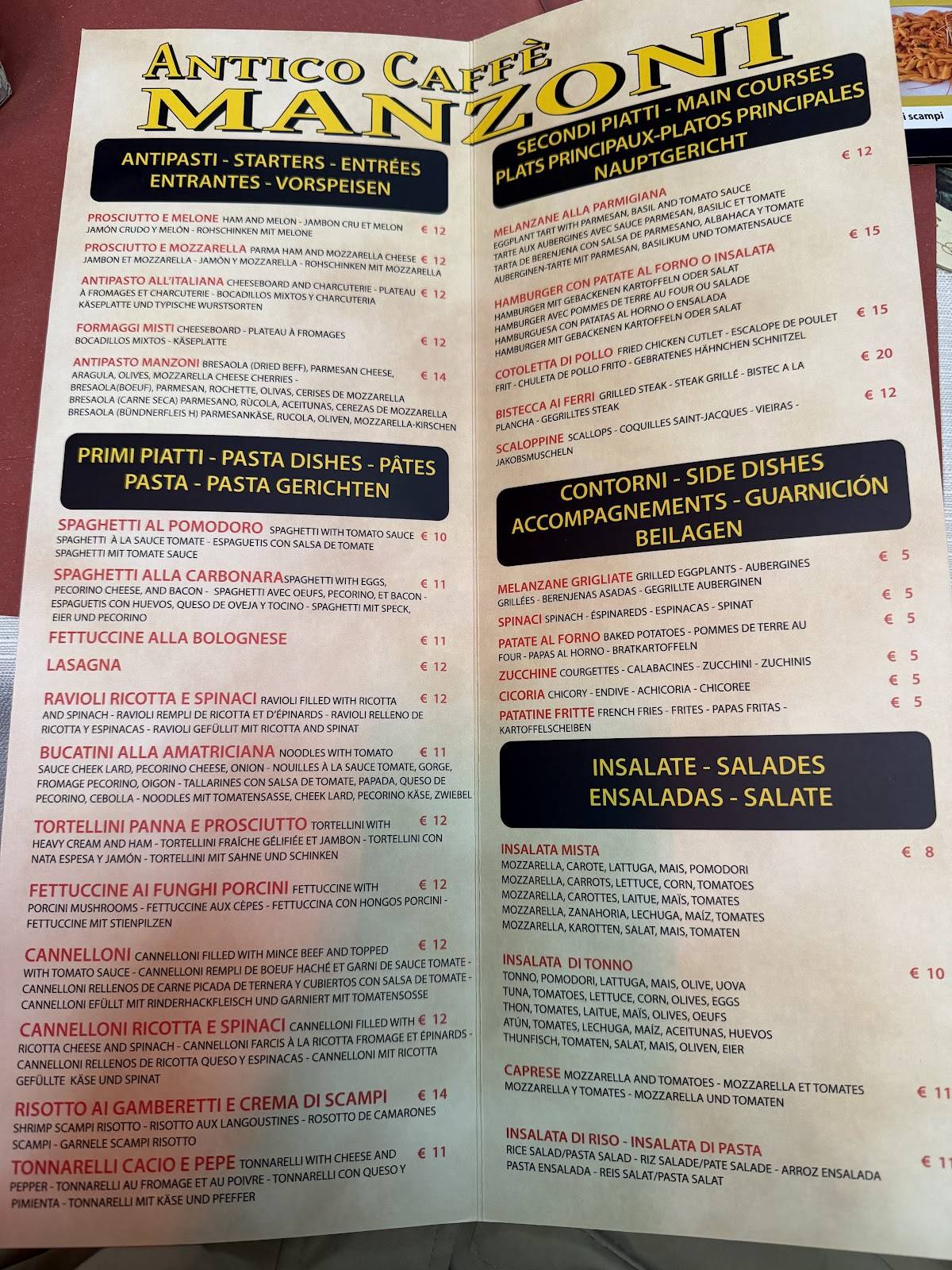 Menu di Trattoria Manzoni 