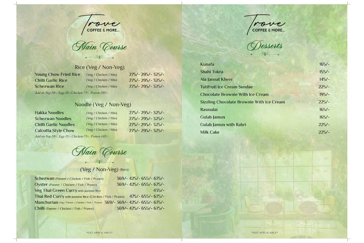 Trove Coffee & More - best cafe in Kolkata menu