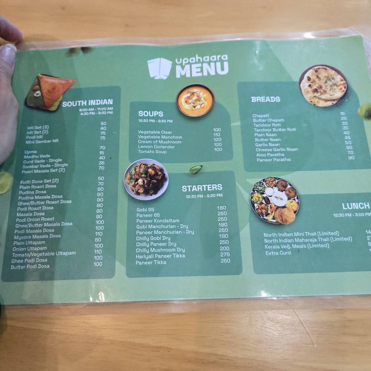 Upahaara restaurant menu