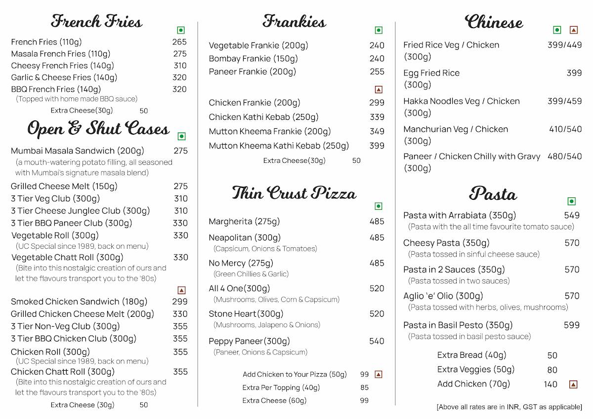 Upper Crust menu