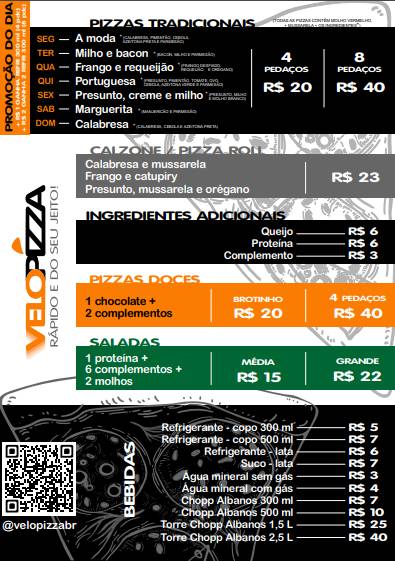 Velopizza cardápio