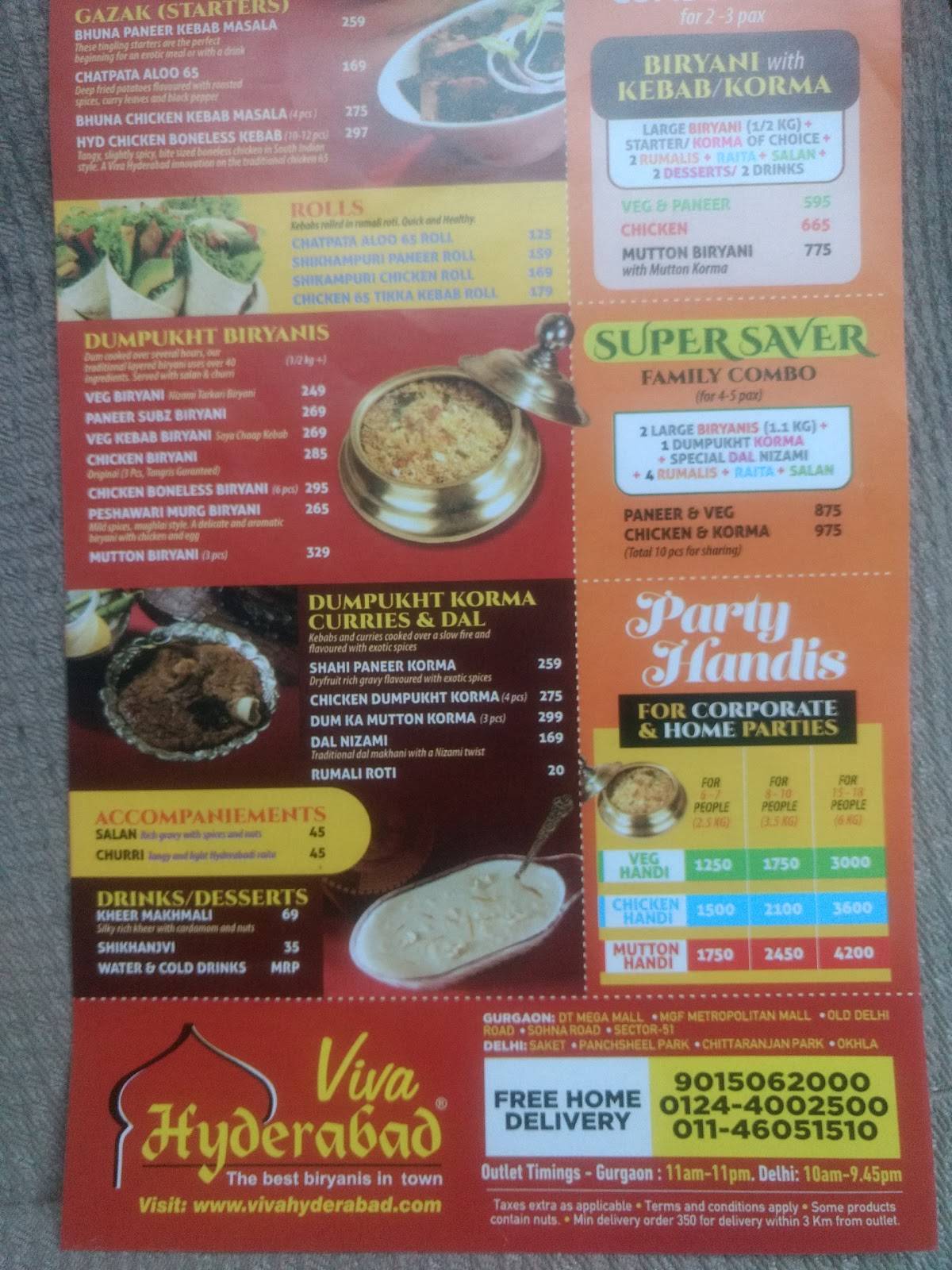 Viva Hyderabad menu